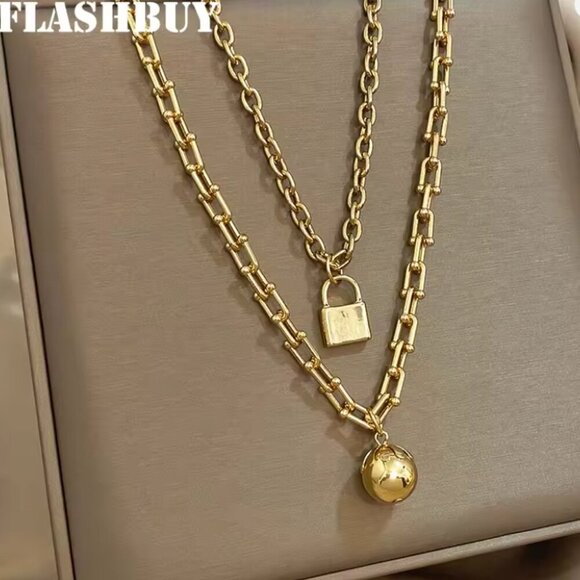 U-Shaped Chain Ball Buckle Necklace Collarbone Chain Necklace Multi-Layer - Picture 6 of 6